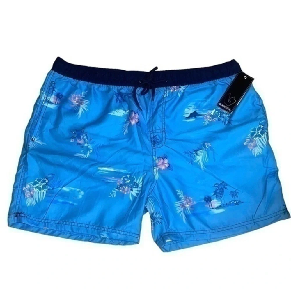 Burnside Blue Tropical Print Swim Trunks . Size XL - NWT